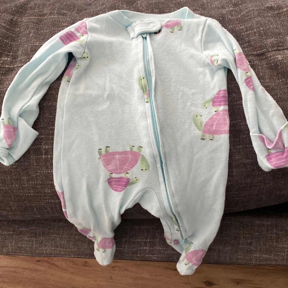 Carters Teal and purple turtle pjs, double zipper. Size NB